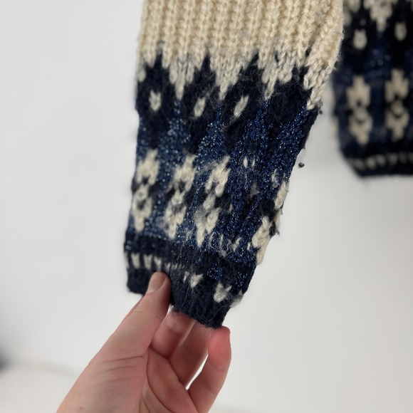 Scotch Soda Fair Isle Knit Crewneck Sweater Blue Cream Wool Blend Size S - Picture 13 of 16